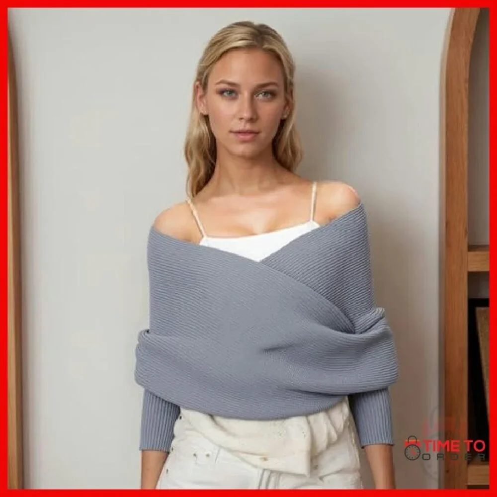 Cozy Crochet Knit Wrap Sweater Scarf with Sleeves Shrug Top